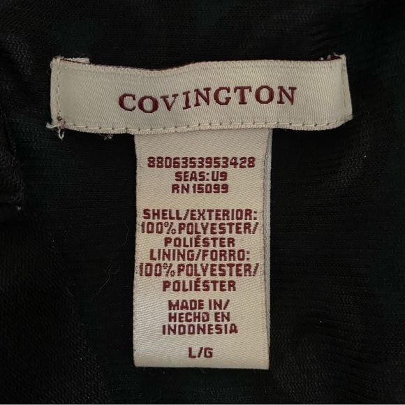 Vintage Covington Teal Black & White Floral Polyester Blouse Size L Large Long - Picture 8 of 10